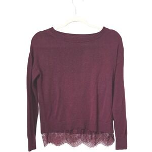 Banana Republic Sweater XS Burgundy Wine Red Lace Trim Long Sleeve Pullover